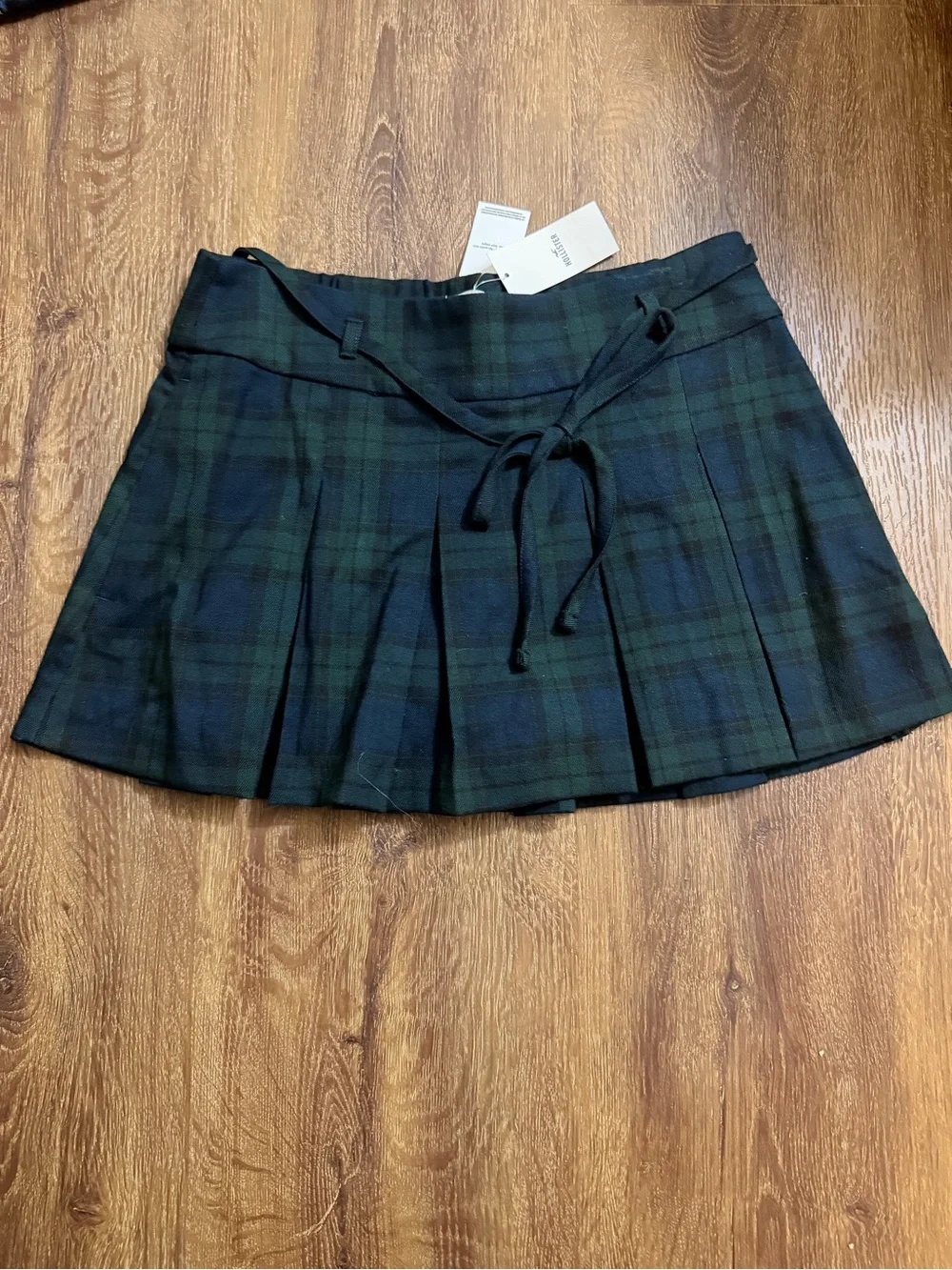 Hollister Blackwatch Plaid Pleated Mini Skort - Green & Navy